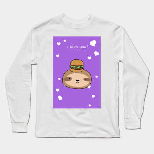 "I Love You" Hamburger Sloth Face Long Sleeve T-Shirt